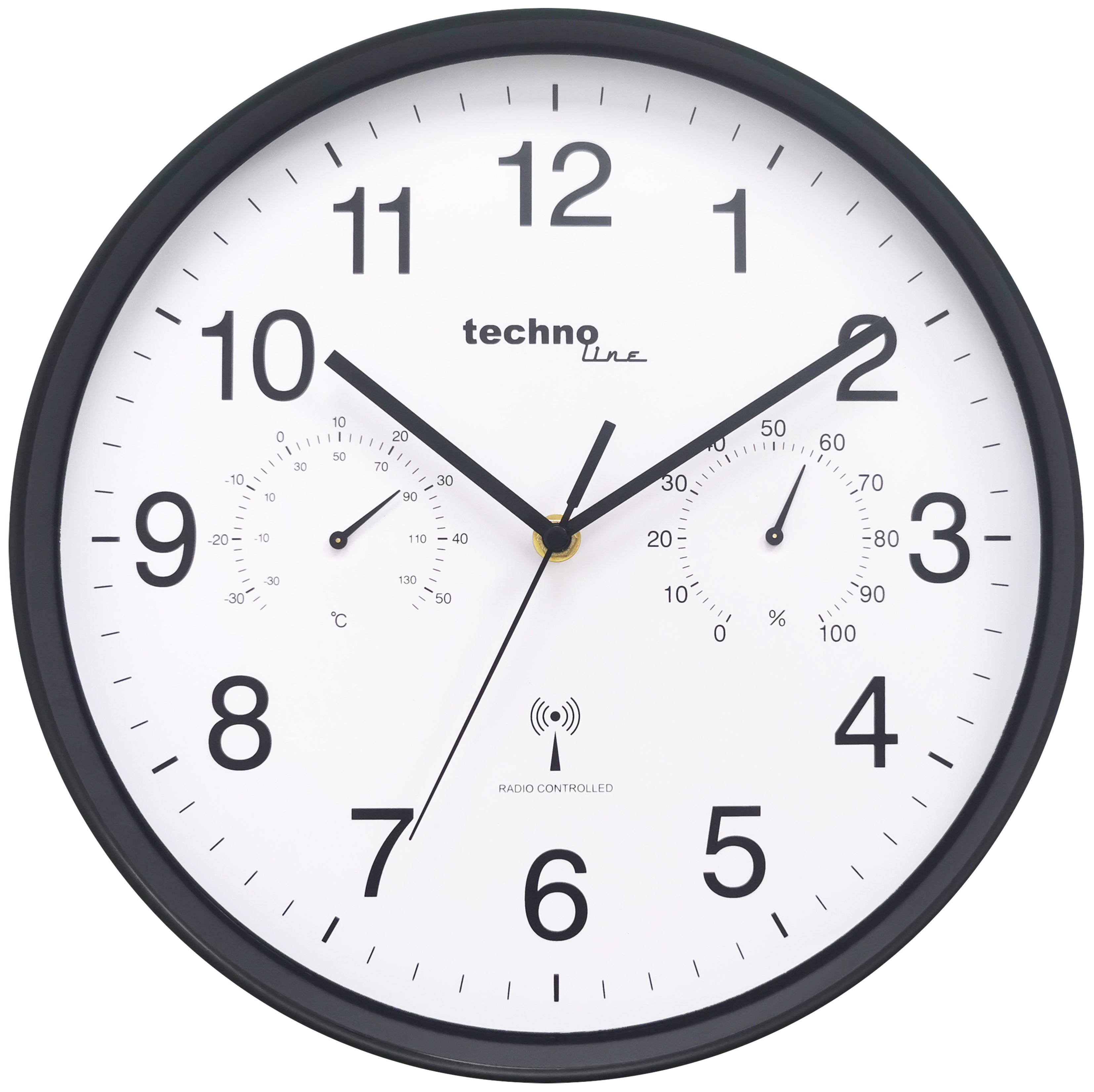 Technoline WT 8945 Wanduhr – Funk, analog, Thermometer & Hygrometer, Ø 30,0 cm, schwarz