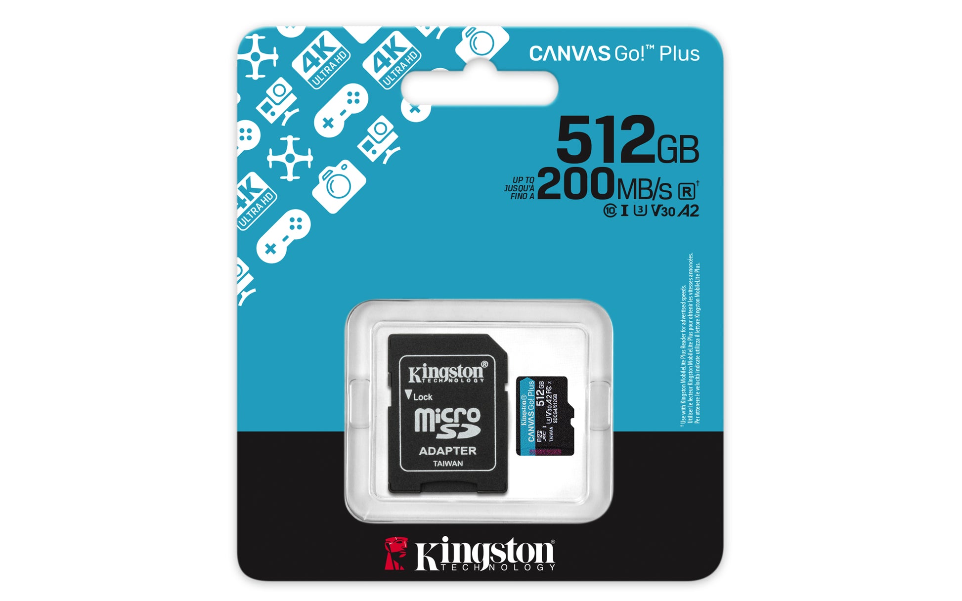 Kingston Technology Kingston Canvas Go Plus 200R Speichergerät – 512 GB, A2 U3 V30, mit Adapter