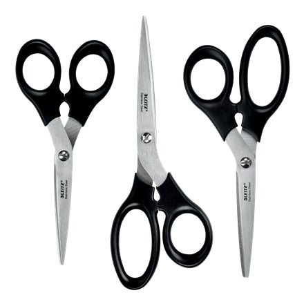 Leitz Scheren-Set 16,5 cm/18,5 cm/20,0 cm, für Rechts- und Linkshänder – Edelstahl, Schwarz, 3 Stk.