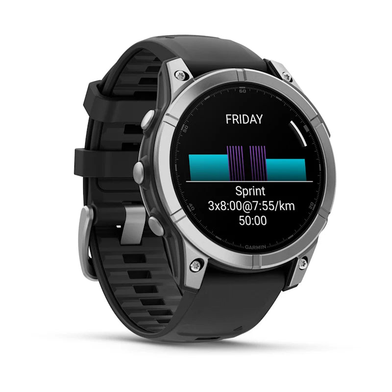 Garmin Fenix E – GPS-Smartwatch – 47 mm, 1,3" AMOLED, WLAN, Bluetooth, Gorilla Glass, 100 m, Silber/Schwarz