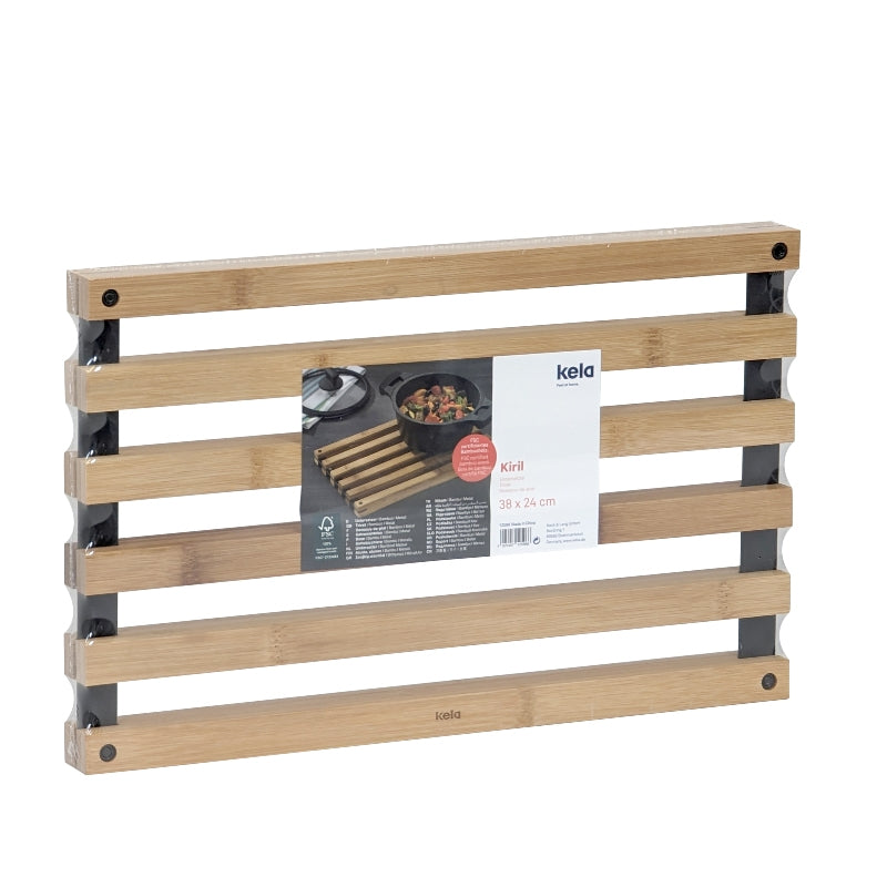 Kela Kiril – Topfuntersetzer 24 × 38 × 3 cm, Bambus/Metall, Schwarz
