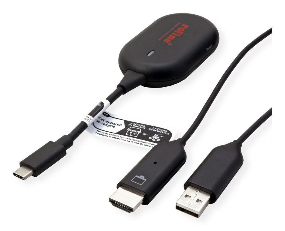 ROLINE P2P-Anzeige-Dongle-Set – Drahtloses Präsentationssystem – Full HD, HDMI, Schwarz