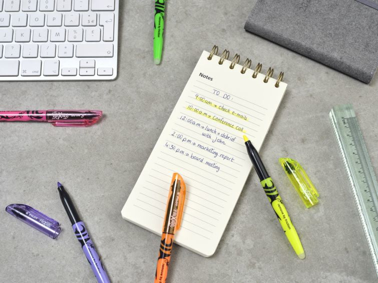 Pilot FriXion Light Textmarker – 4er Set, Farben: Grün/Pink/Gelb, Keilspitze 3,3 mm, radierbar