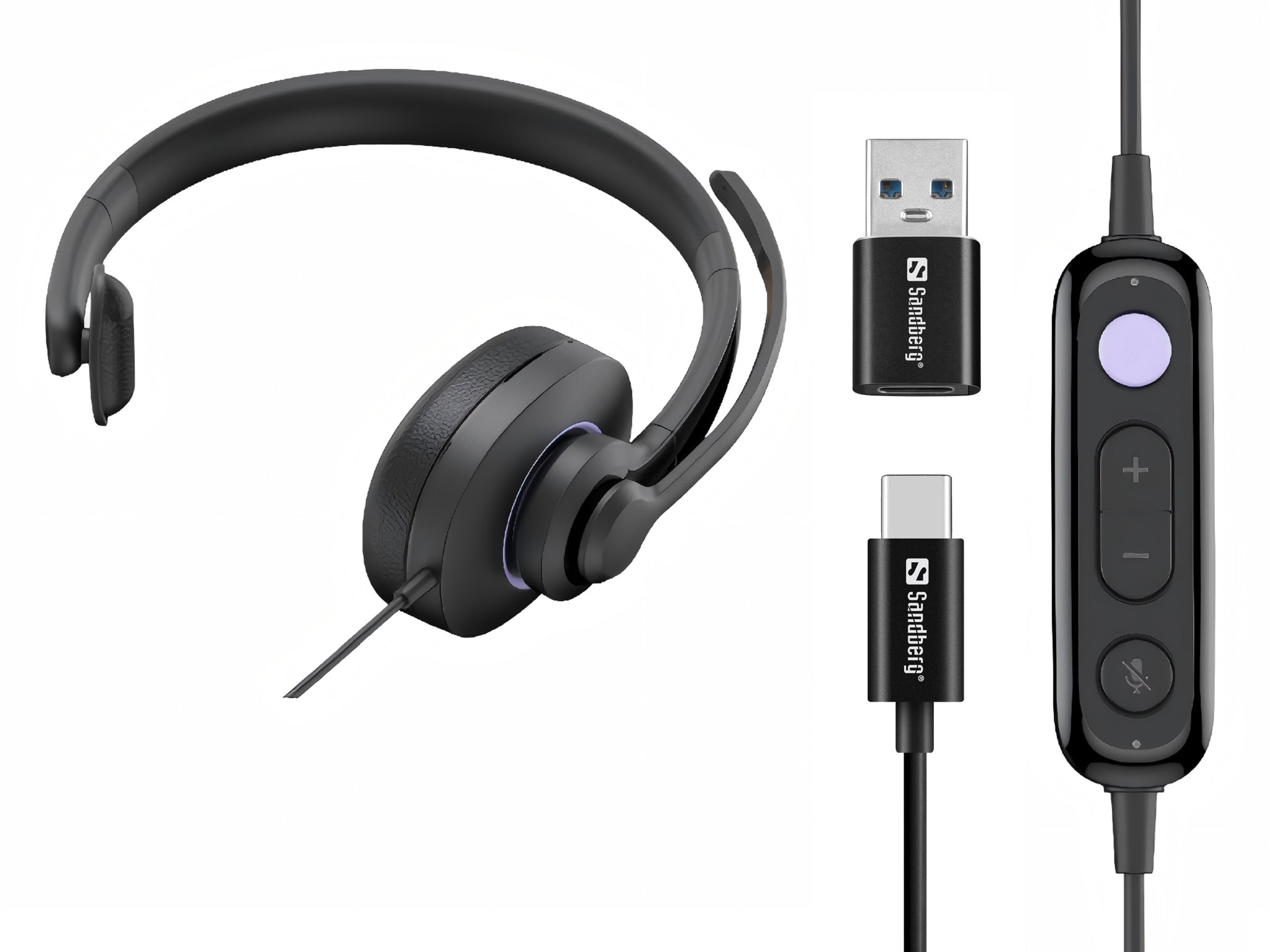 Sandberg Headset Pro Office-Headset – Mono, USB-C/USB-A