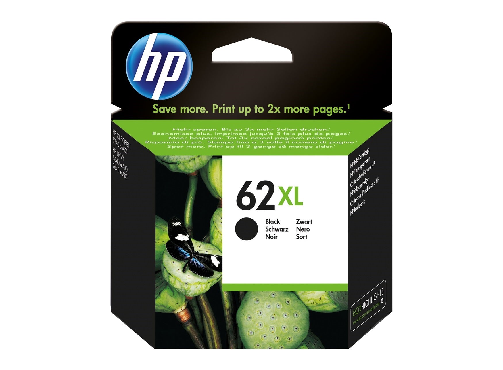 HP 62XL Schwarz Tintenpatrone (Original) – 600 Seiten – für HP ENVY 5640/7640, Officejet 5740