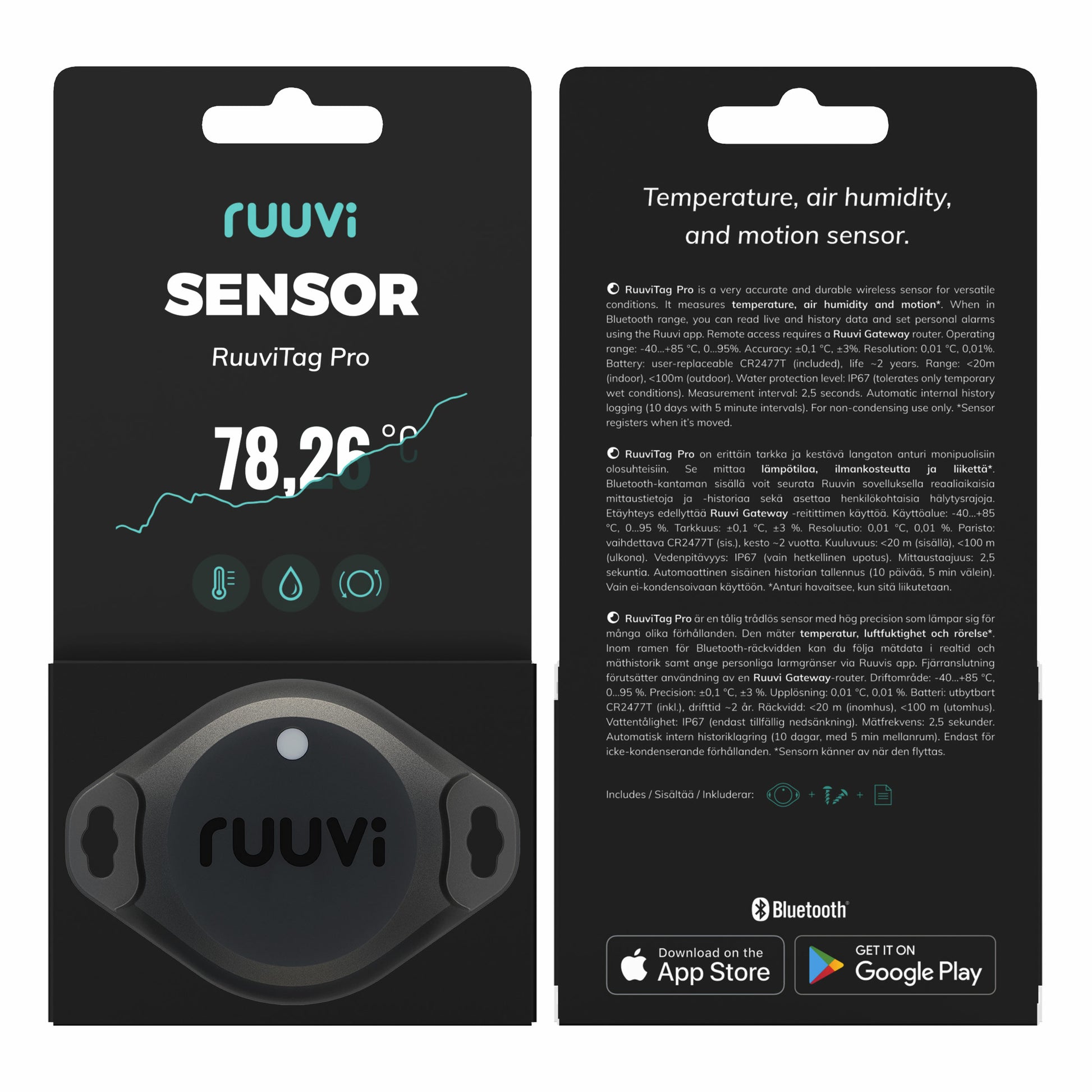 RuuviTag Pro Temperatur-/Feuchtesensor – Bluetooth, −40–85 °C, 20–80 %, Innen/Aussen