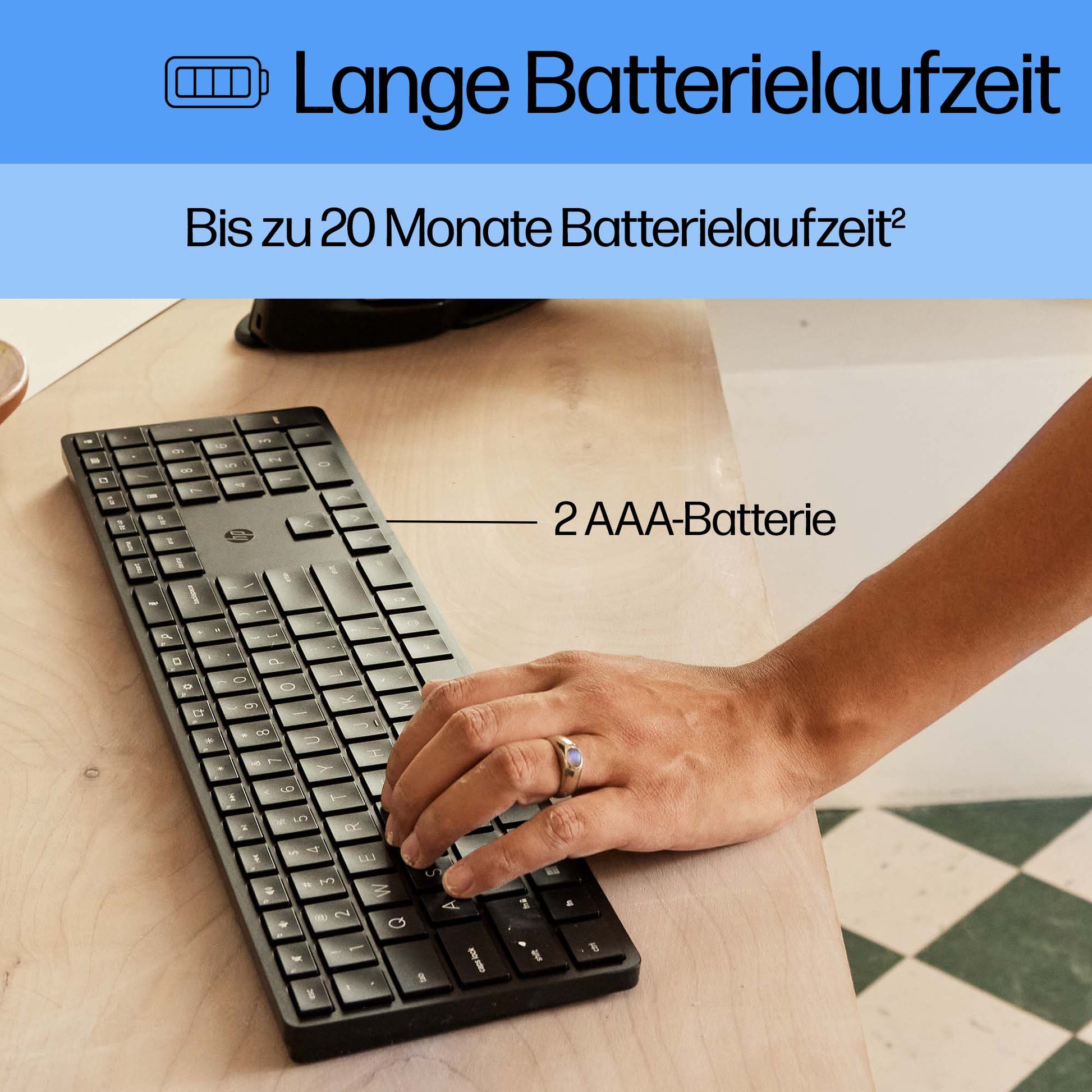 HP 450 Wireless – Tastatur – kabelgebunden & 2,4 GHz USB-A (Empfänger) – schwarz