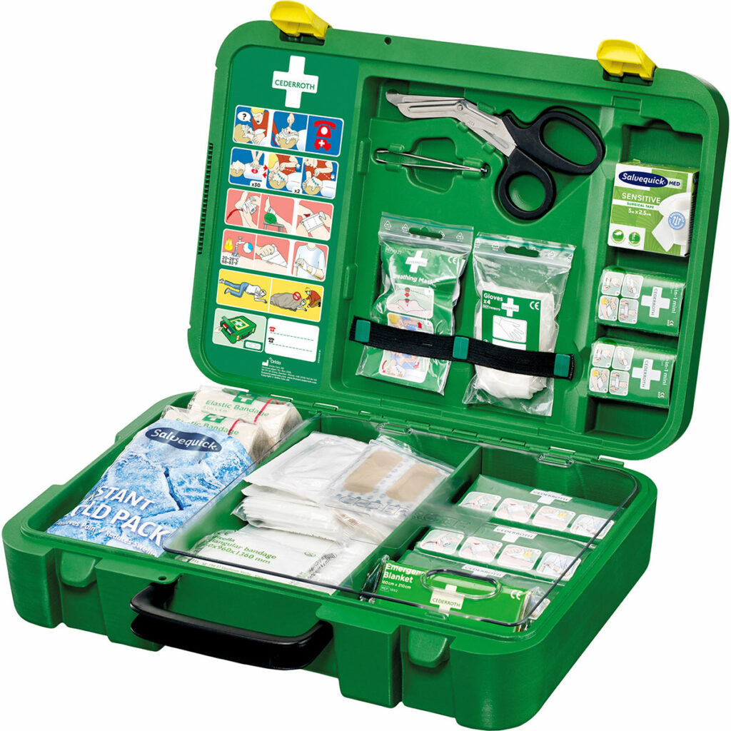 Cederroth Erste-Hilfe-Set – für Zuhause, gefüllt, DIN 13157 – grün, Kunststoff – 420 × 300 × 118 mm
