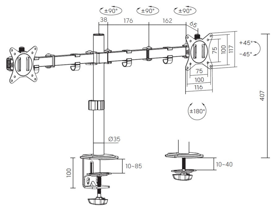 Equip 650167 – Monitorarm Tischhalterung – 2 Monitore – 17–32″ – VESA 75×75/100×100 mm – bis 9 kg/Monitor
