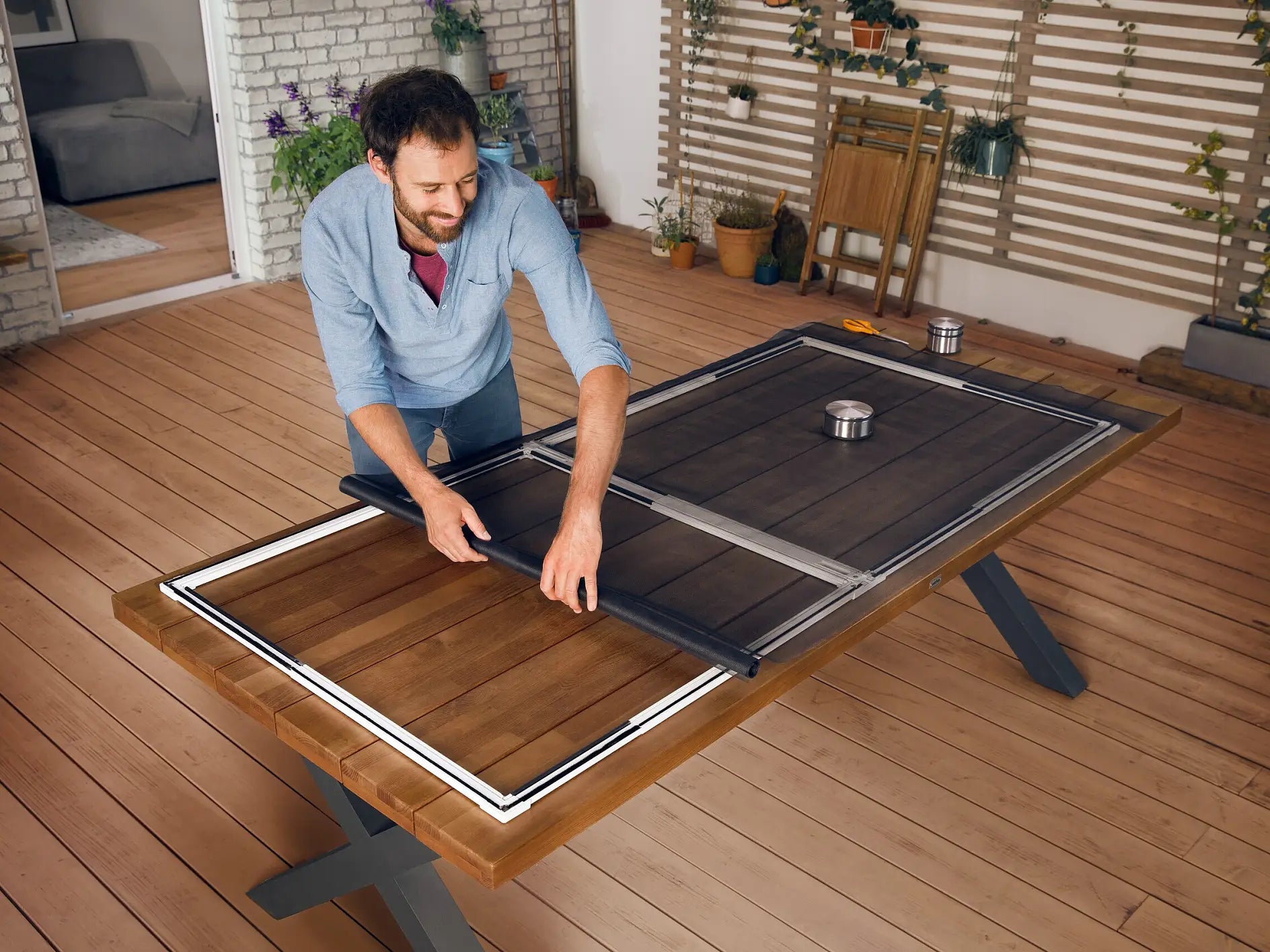 TESA Fliegengitter Tür – 170 × 220 cm – Schwarz – Aluminium-Rahmen, faltbar – für Türen