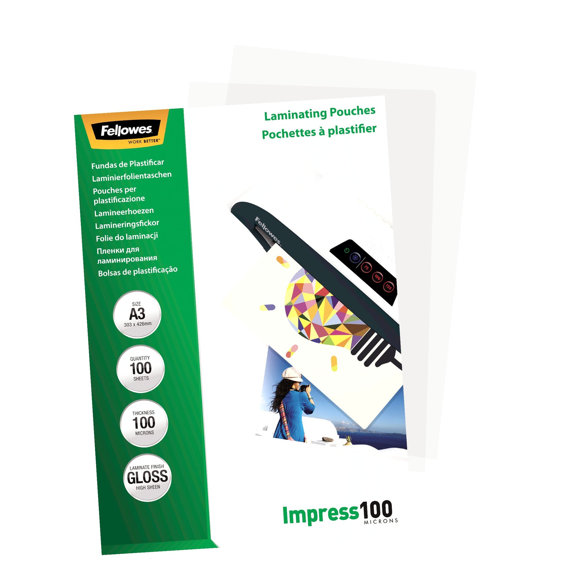 Fellowes Laminierfolien A3 glänzend – 100 µm, 303 × 426 mm, 100 Stk.