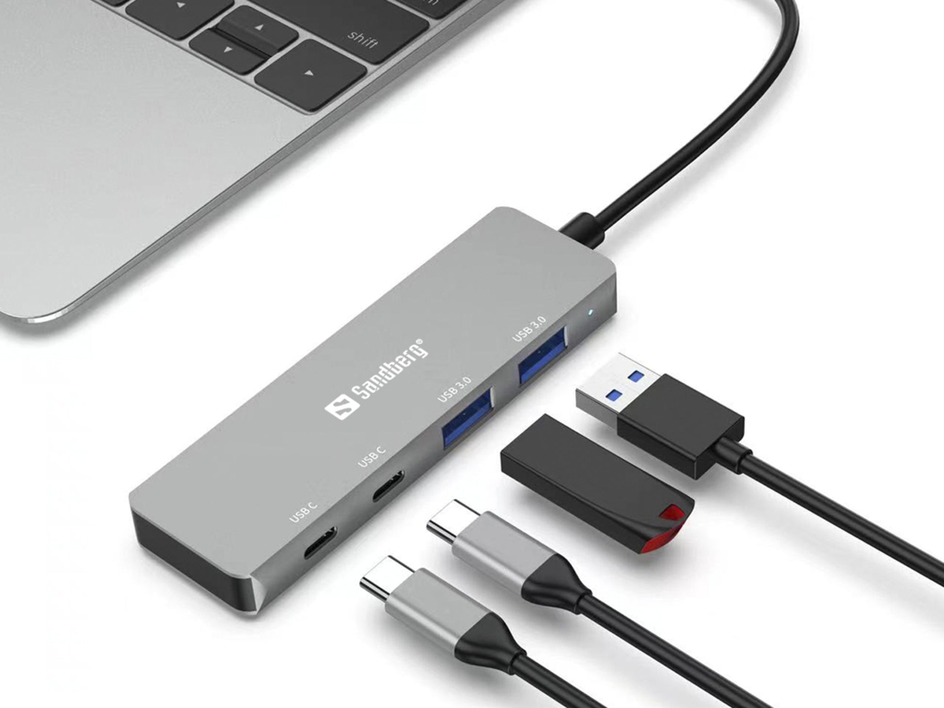 Sandberg 136-50 USB-Hub – USB-C, 2× USB-A, 2× USB-C, für Windows/Mac