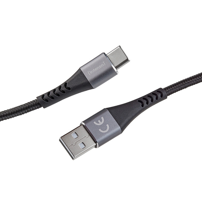 Intenso USB-A auf USB-C Kabel – USB 2.0 (480 Mbit/s) – 1,5 m – PD 60 W – Geflochtenes Nylon – Schwarz