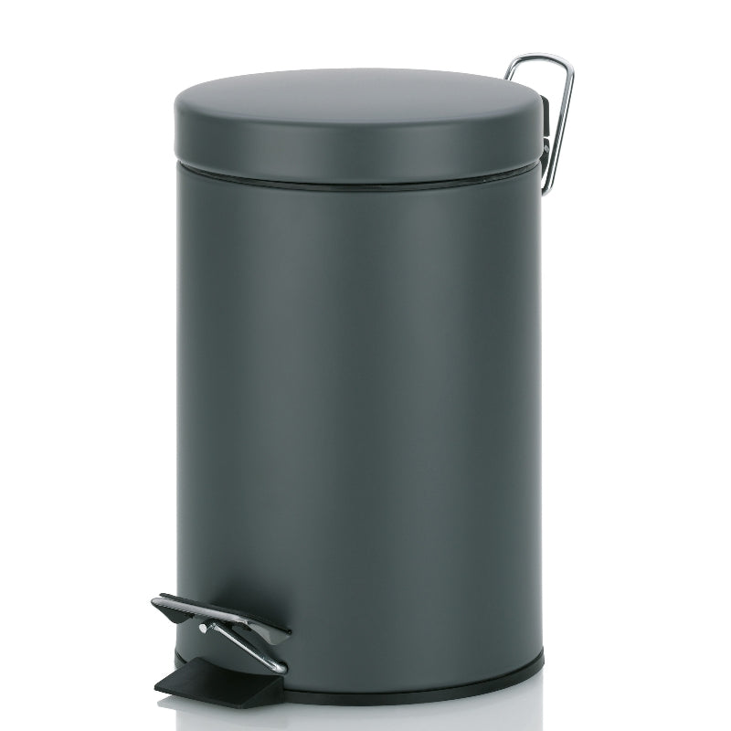 Kela Tisch-Abfallbehälter Monaco – 3 l – mit Deckel – Metall, dunkelgrau – Ø 170 × H 260 mm