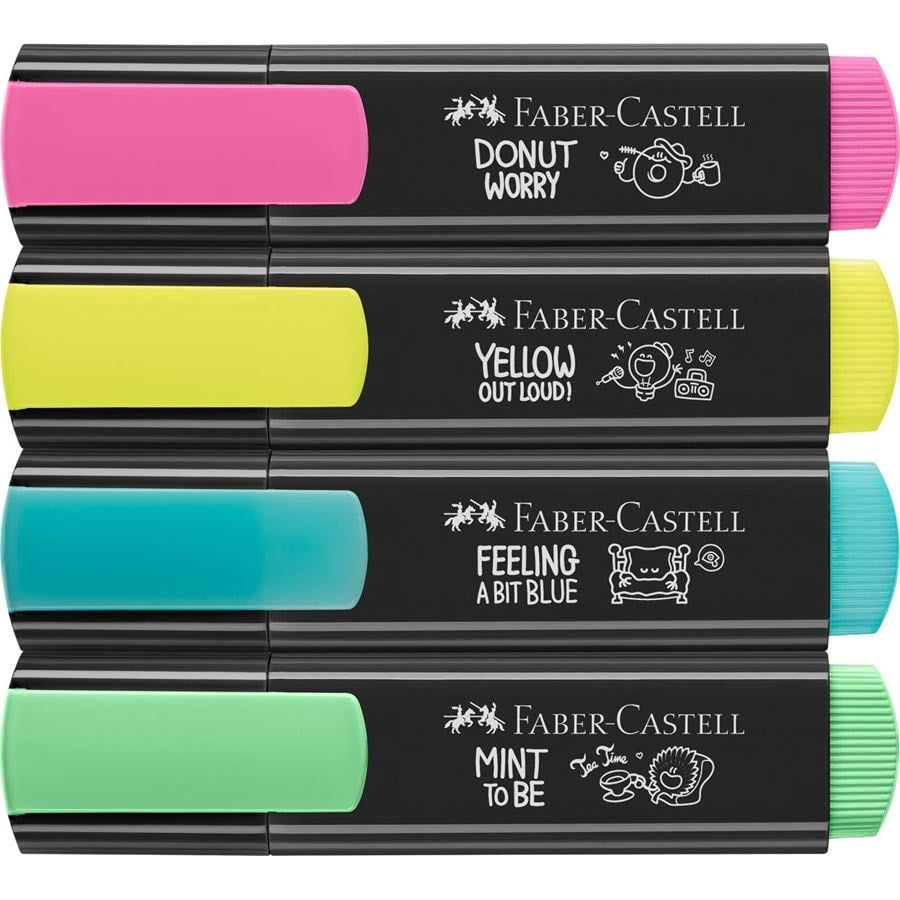 Faber-Castell 46 Graffiti Textmarker Set 4 Neonfarben – Keilspitze, 1–5 mm, nachfüllbar