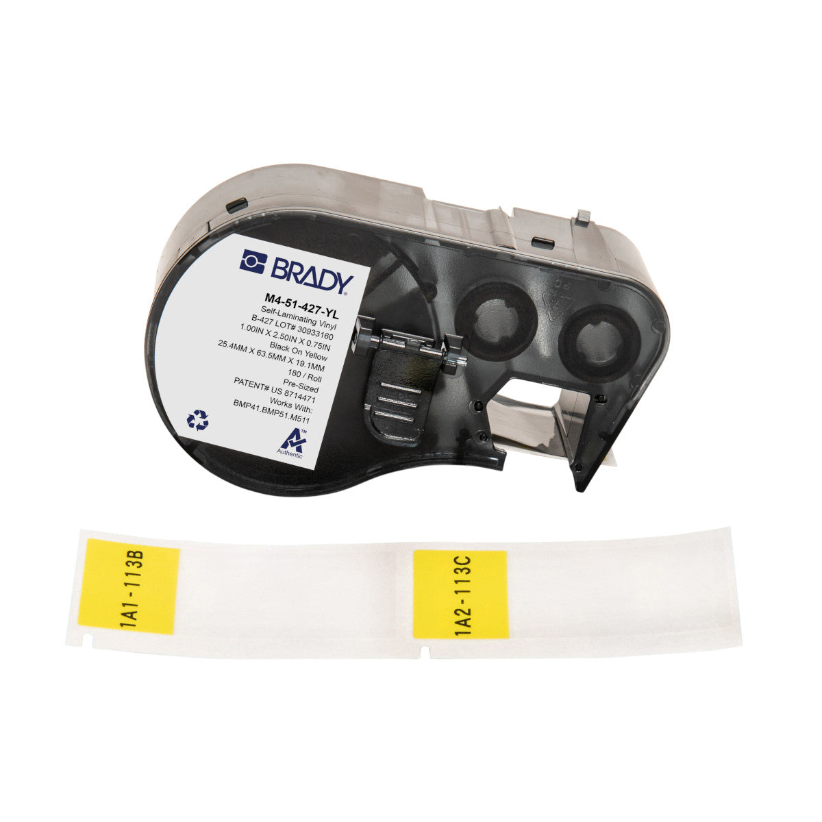 Brady M4-51-427-YL – Etiketten (Rolle) 25 × 64 mm – Vinyl, gelb – Thermotransfer – für Brady BMP-Serie