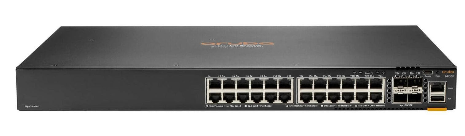 HPE Aruba CX 6200F 24G Klasse-4 – Managed Switch – 24×GbE, 4×SFP+, L3, PoE+ 370 W, 1U