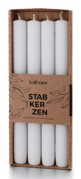 Balthasar Stabkerzen – 4-teilig, Ø 2,2 × 24 cm – Paraffin, Weiss