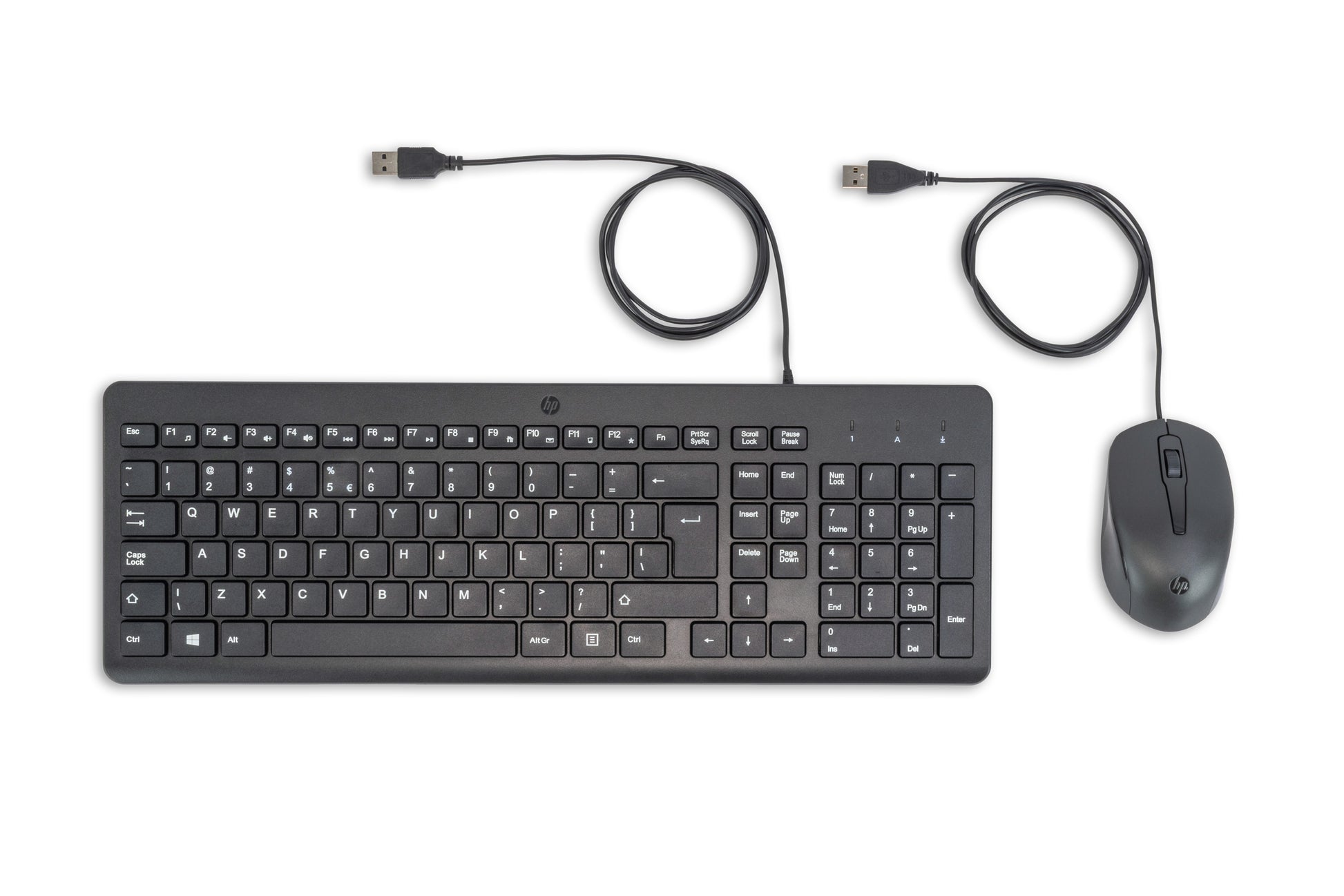 HP 150 – Tastatur- und Maus-Set – QWERTY (EN) – USB (kabelgebunden), Full-Size, Membran, 1600 DPI, Schwarz