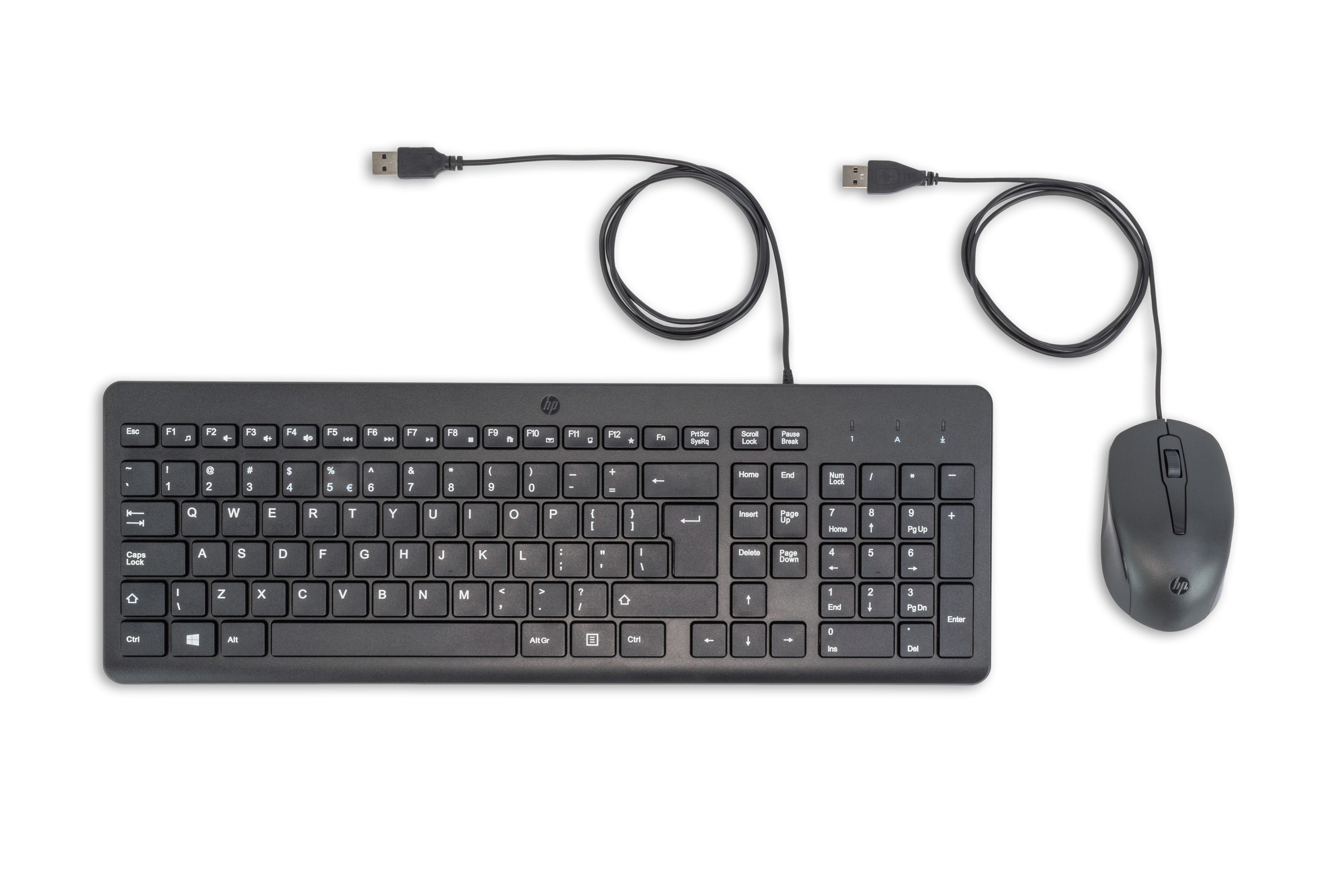 HP 150 – Tastatur- und Maus-Set – QWERTY (EN) – USB (kabelgebunden), Full-Size, Membran, 1600 DPI, Schwarz