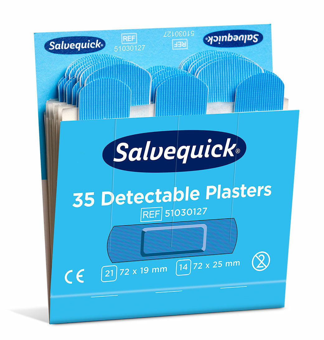 Cederroth Salvequick Pflaster-Nachfüllpackung – detektierbar – blau – sortiert – 6 × 35 Stk.