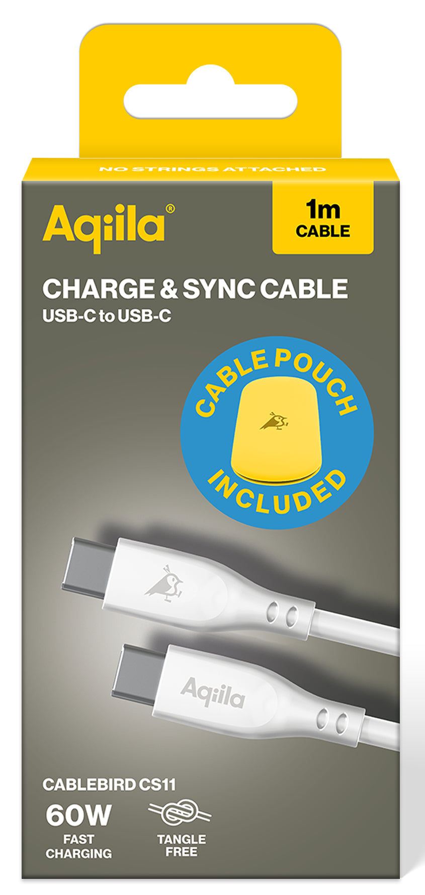 Aqiila USB-C auf USB-C Kabel – USB 2.0 (480 Mbit/s) – 1 m – PD 60 W – Silikon – Weiss