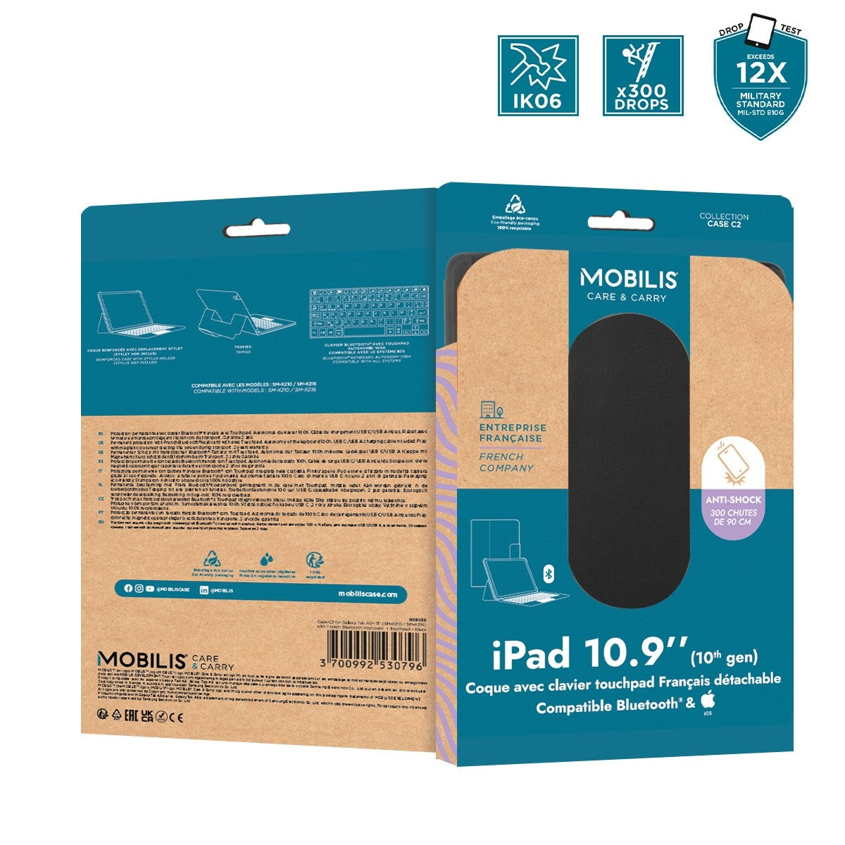 Mobilis Tastatur-Case für iPad 10,9" (10. Gen.) – Bluetooth, AZERTY, stossfest bis 0,9 m – Schwarz