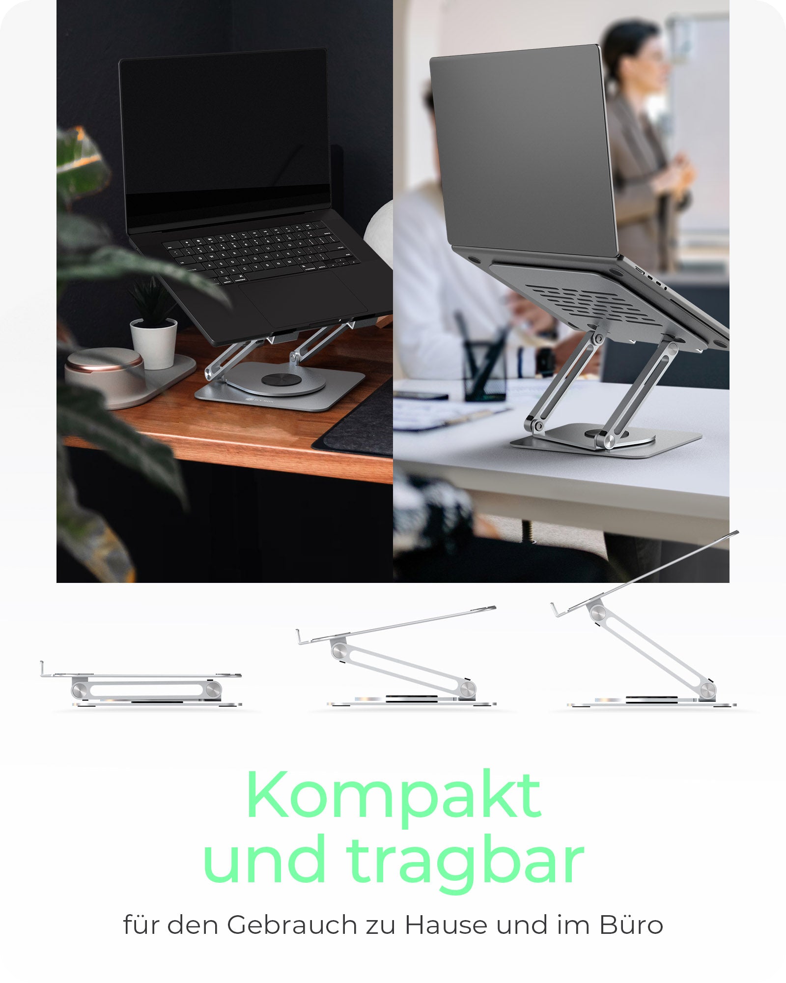 ICY BOX Laptop-Ständer – bis 17", 360° drehbar, höhenverstellbar – Silber