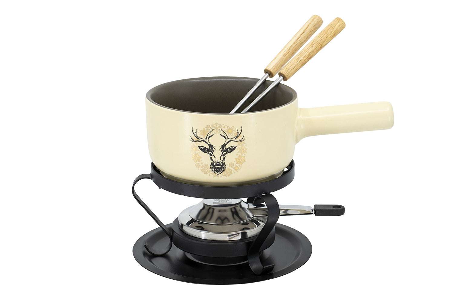 Kadastar Fondue-Set – Ø 16 cm, Stahl, für Käsefondue, Glaskeramik, Schwarz, 2 Personen, 5 Teile