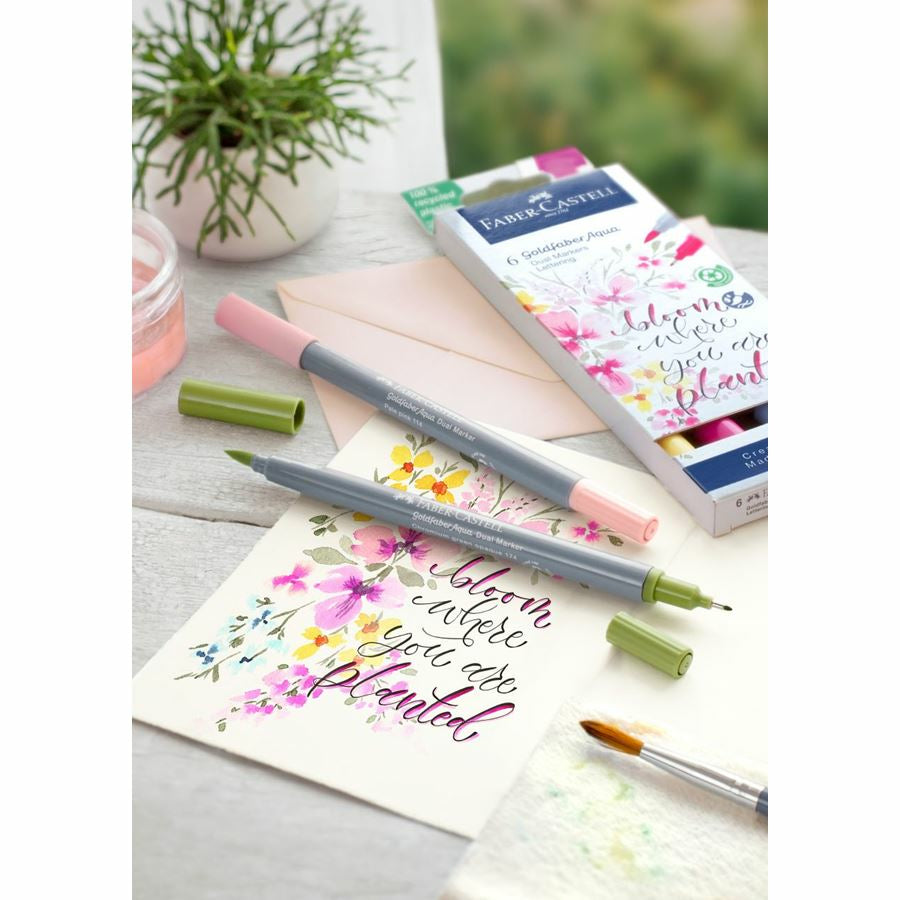Faber-Castell Goldfaber Dual Marker Aqua Fineliner – 6er-Set – 6 Farben, sortiert