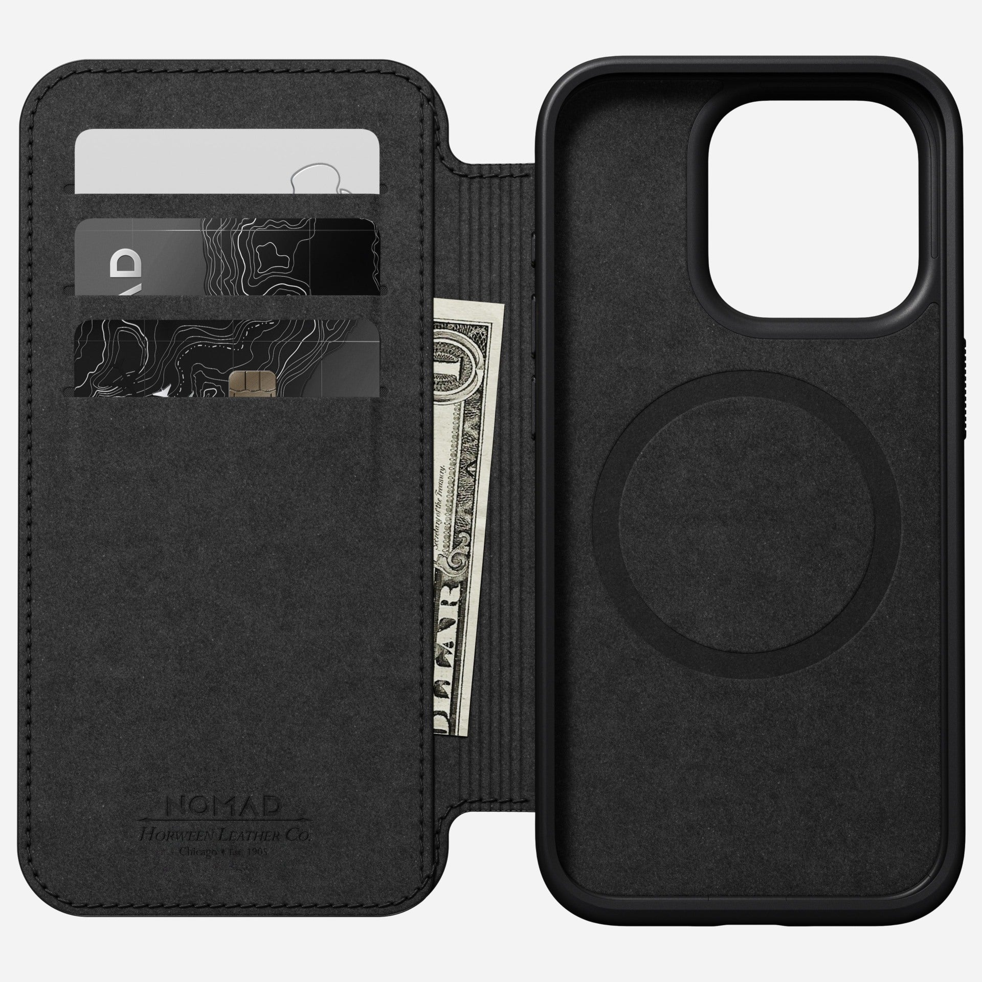 Nomad Booklet-Hülle Folio Modern – für Apple iPhone 15 Pro – Rostbraun – Horween Leder – mit Kartenfach
