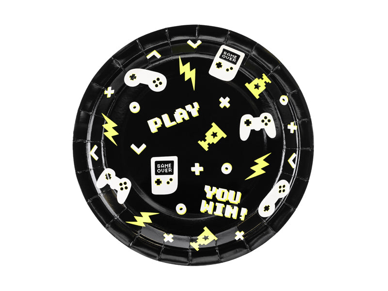 PartyDeco Teller, Papier/Karton, rund – Ø 23 cm, schwarz, Muster – 6 Stk.