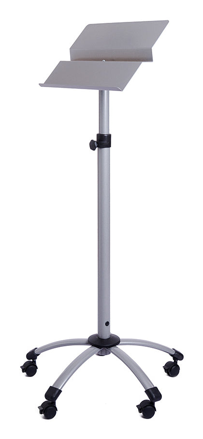 Rocada Höhenverstellbares Rednerpult 105–145 cm – mit Rollen (5) – Stahl, Silber