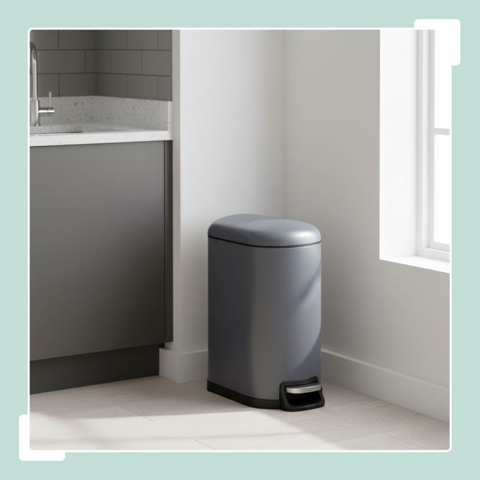 Relaxdays Treteimer – 10 l – Eisen/Kunststoff, rechteckig – grau – Soft-Close