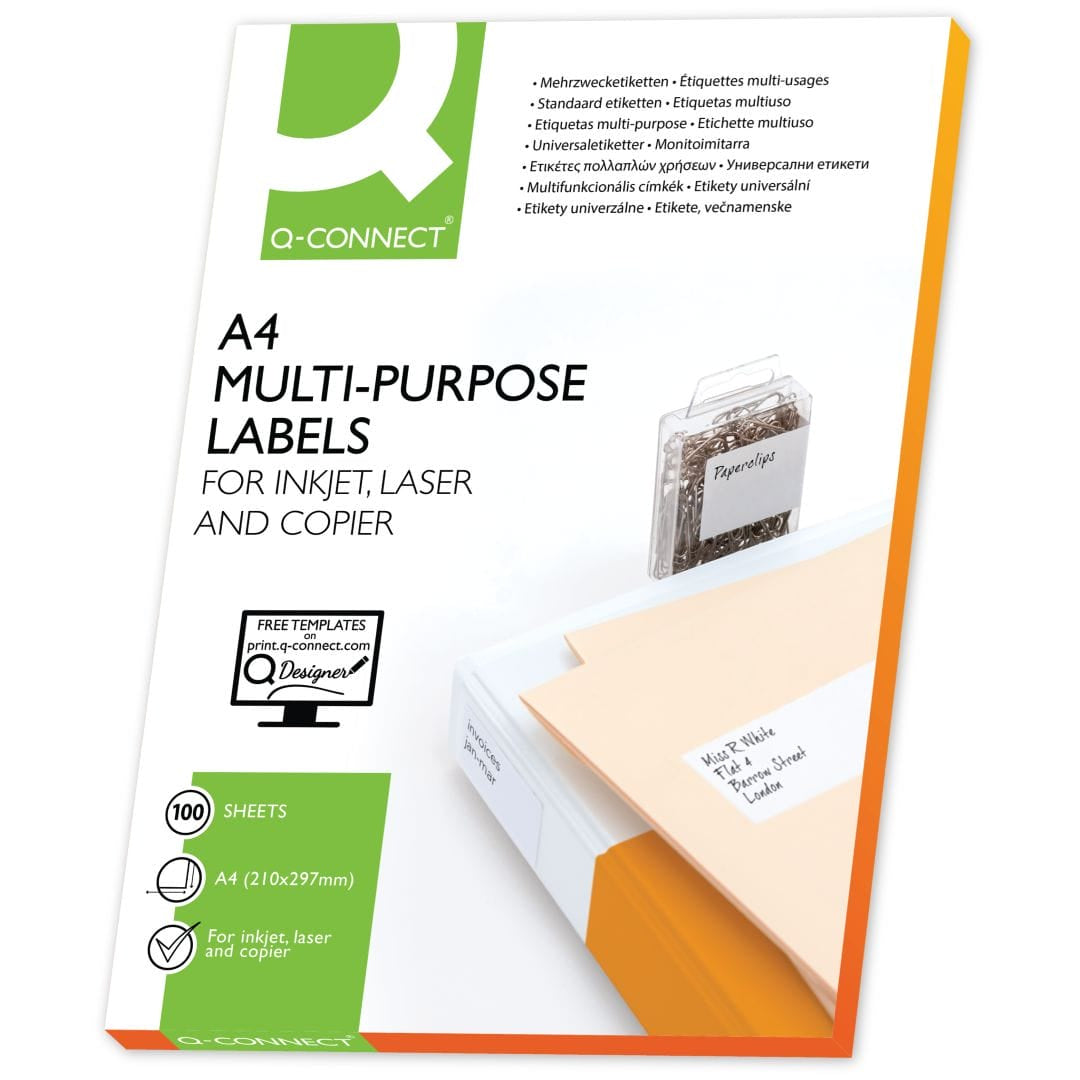 Q-CONNECT Drucketiketten, 38 mm × 21 mm, weiss, Papier, permanent, 6500 Etiketten (100 Blatt)
