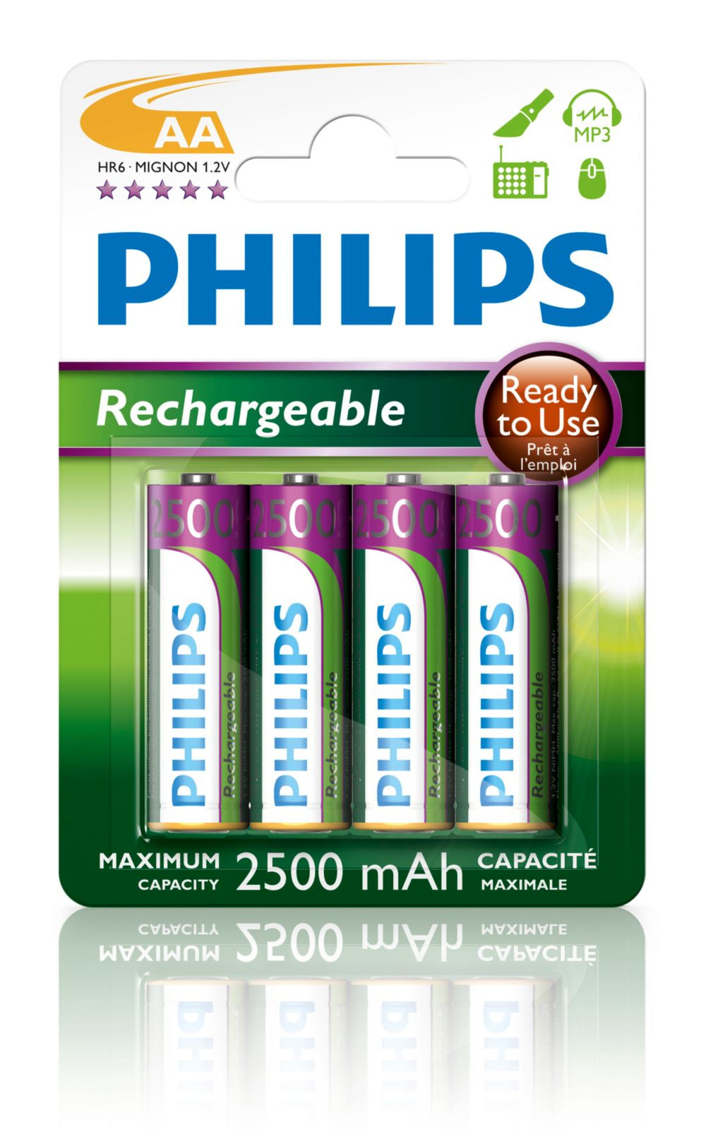 Philips AA Akkus, Nickel-Metallhydrid (NiMH), 2500 mAh, 1,2 V – 4 Stk.