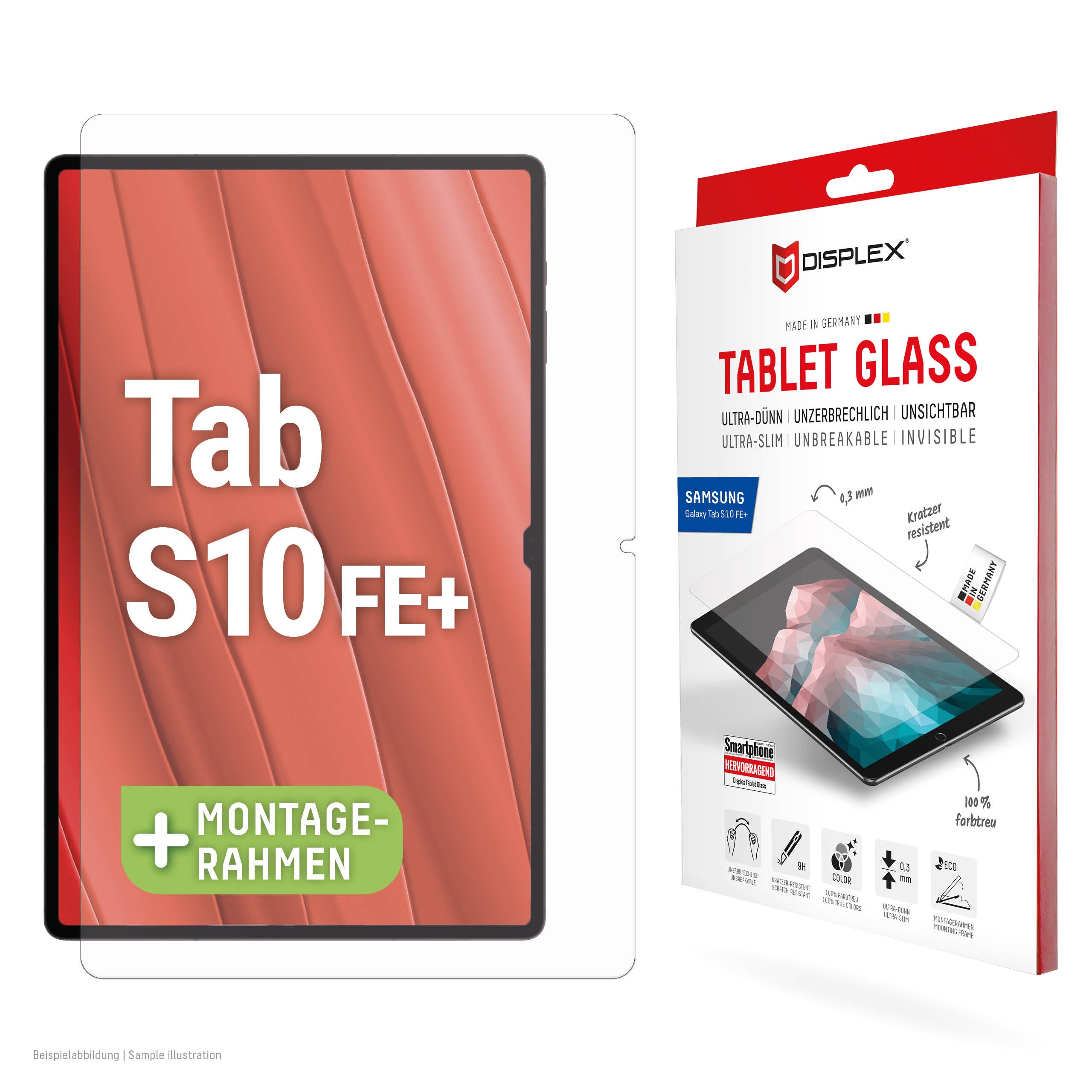 Displex Displayschutzglas – für Samsung Galaxy Tab S10 FE+, klar, 9H, Anti-Fingerprint