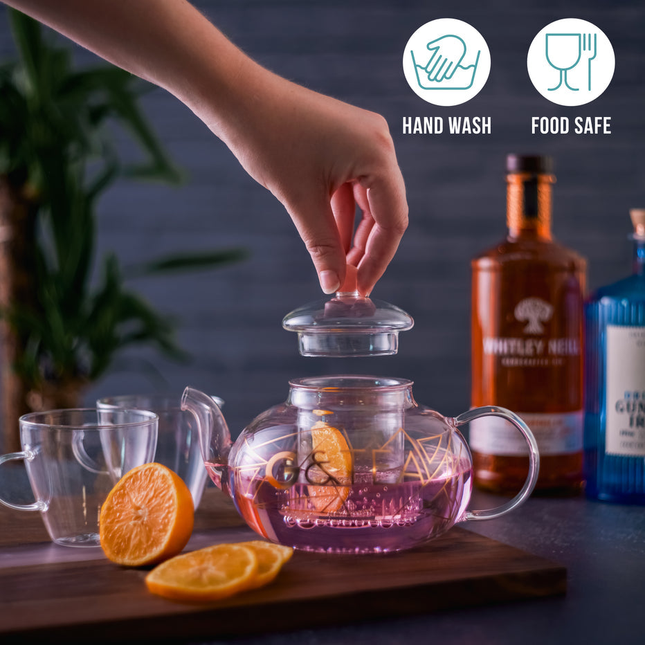 Oak & Steel Teekannenset – 5-teiliges Set, 0,8 l, Glas, Transparent, mit Scharnierdeckel, für Tee, Gin