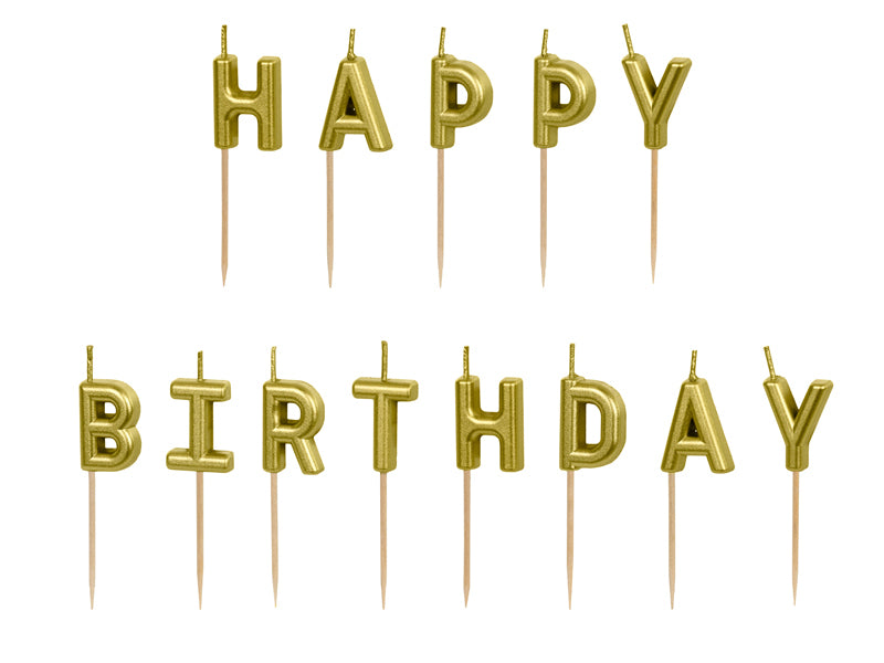PartyDeco Geburtstagskerzen Happy Birthday – Gold – 2,5 cm – 13 Stk