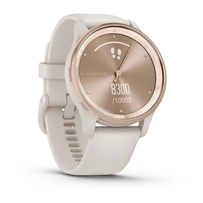 Garmin vivomove Trend – Smartwatch – 40 mm, GPS, Bluetooth, NFC, LCD, 5 ATM, Pfirsichgold, Weiss, Sportarmband
