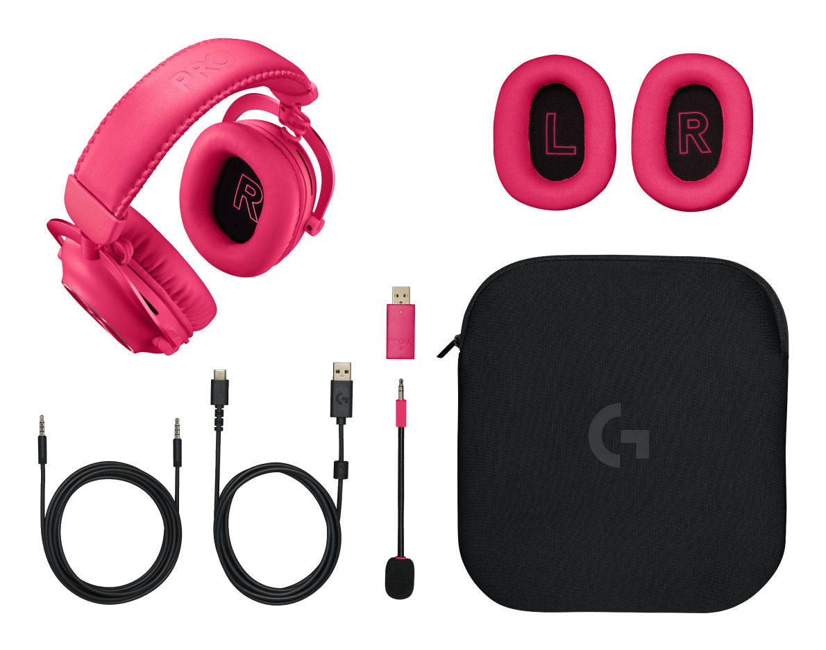 Logitech G PRO X 2 LIGHTSPEED Gaming-Headset – Over-Ear, Stereo, Kabel + BT, mit USB-A-Dongle, Magenta