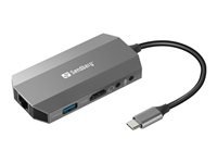 Sandberg Multiport-Adapter – USB-C, 1× HDMI, 2× USB-A, 100 W PD, GbE, für Windows/Mac