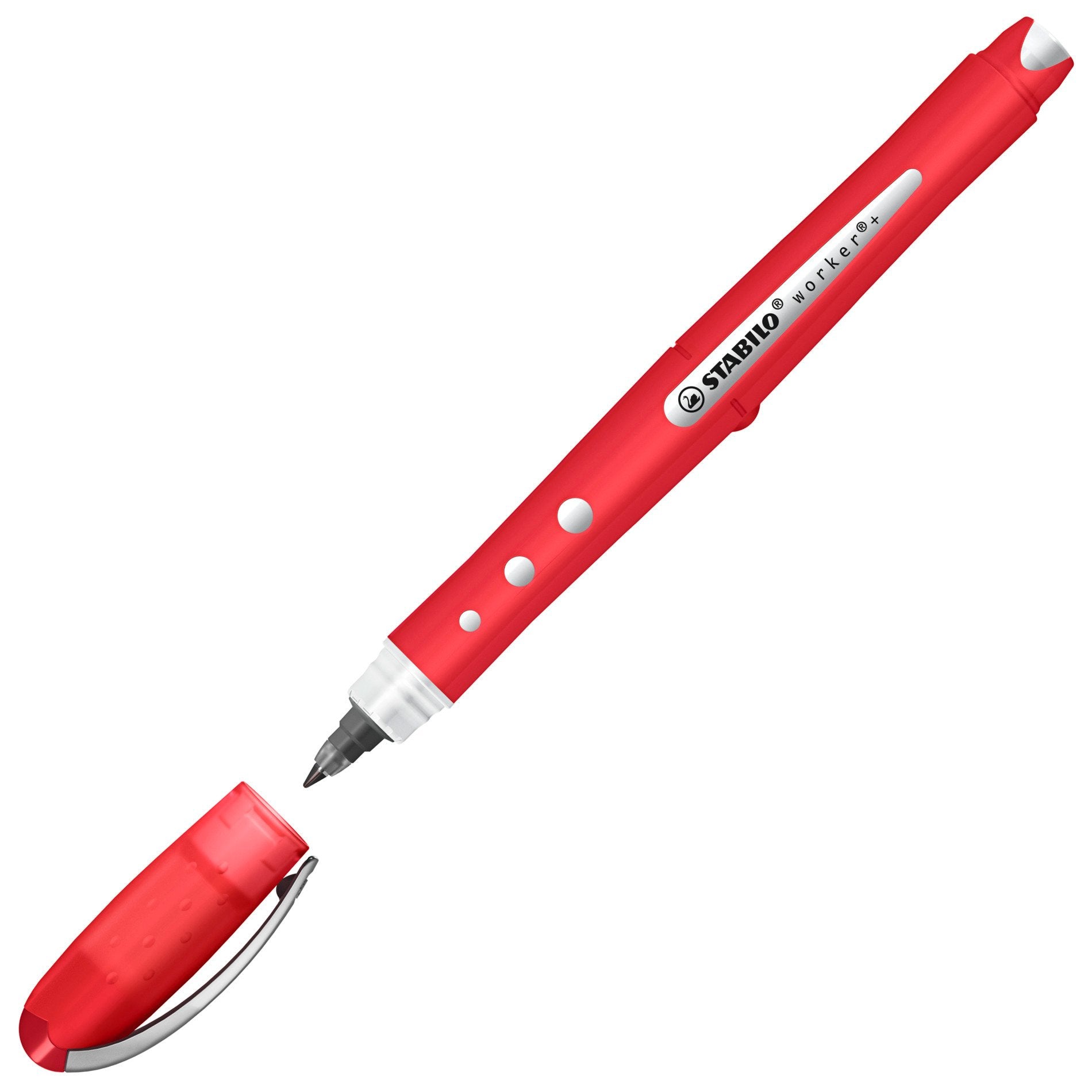 STABILO worker+ colorful – Tintenroller, mit Kappe, 0,5 mm, rot, für Linkshänder