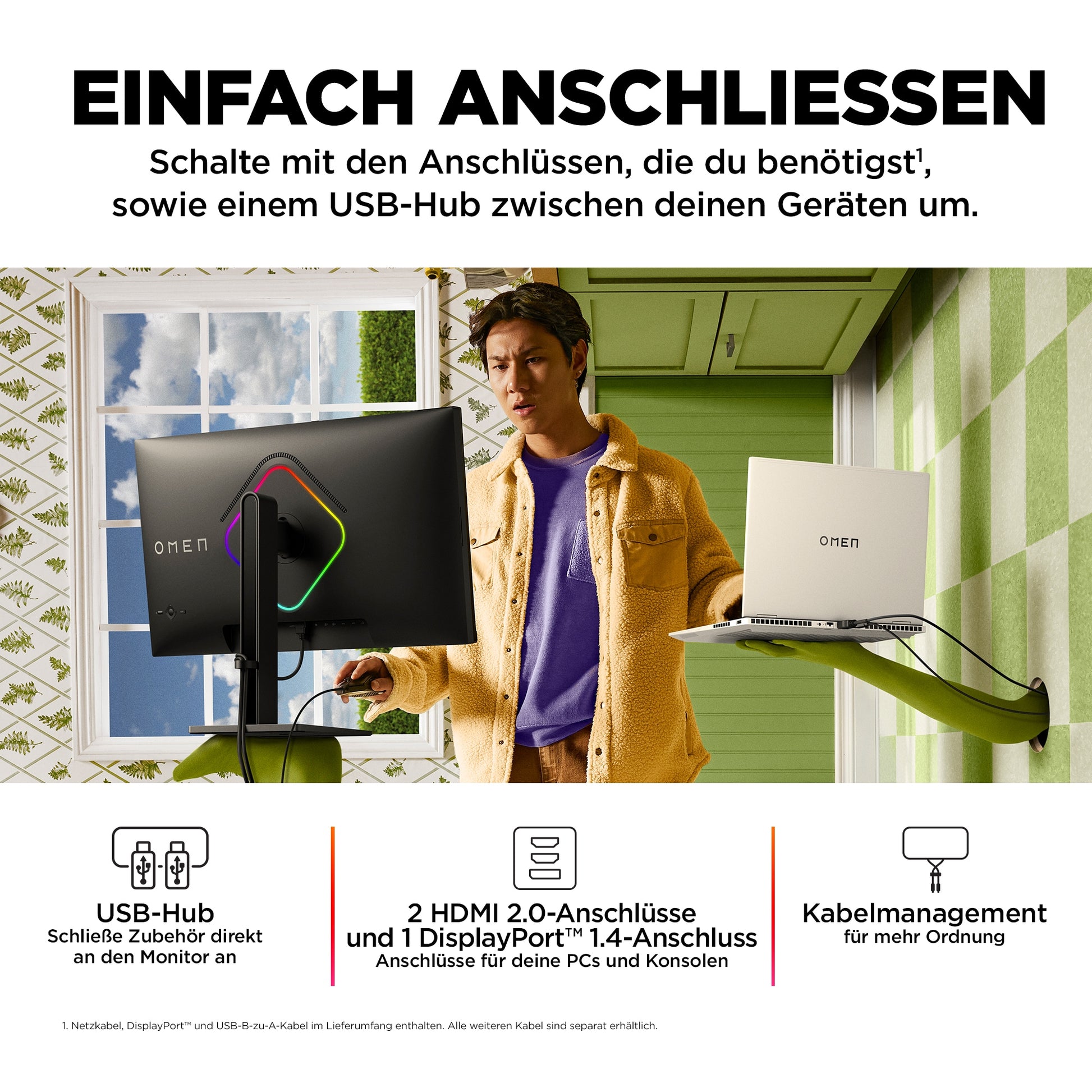 HP OMEN 27s – Monitor, 27", 1920 × 1080 (Full HD), IPS, 240 Hz, 400 cd/m², VESA 100 × 100, Schwarz