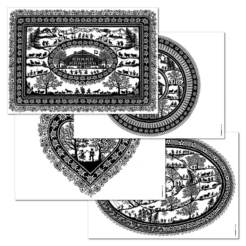 Trendform Tischset – Papier, Motiv Scherenschnitt Landleben, 42 × 29,7 cm