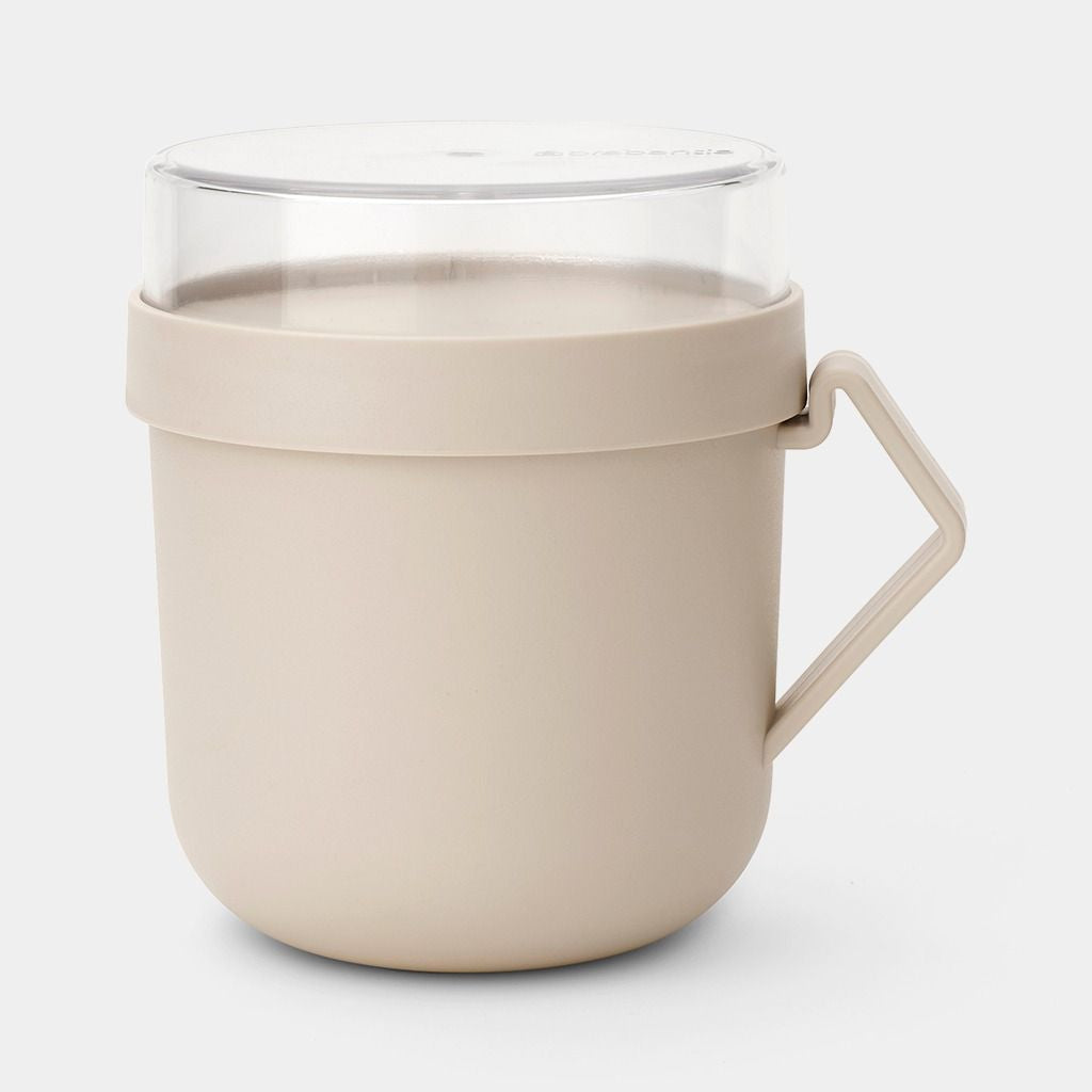 Brabantia Suppentasse – 600 ml, 13,0 × 11,0 × 13,0 cm, Kunststoff, Beige, mit Deckel, spülmaschinenfest