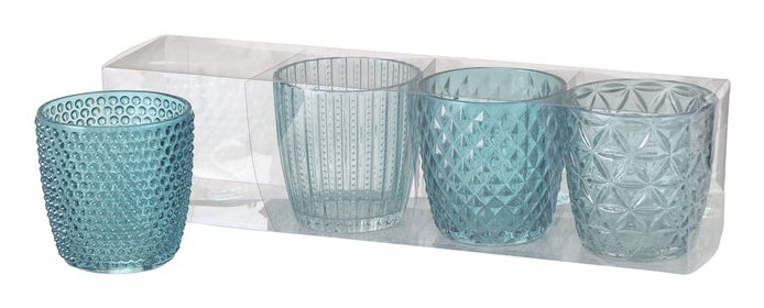 Boltze Windlicht – Glas, petrol – Ø 7,5 × 7,5 cm – 4-teilig