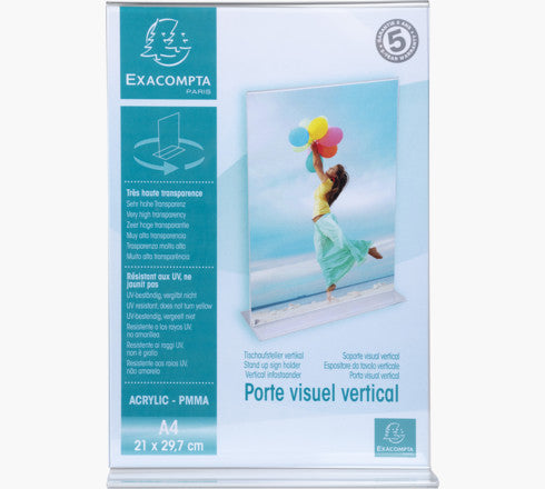 Exacompta Tischaufsteller – für A4 – 1 Fach – hoch – T-Form – transparent – Acryl