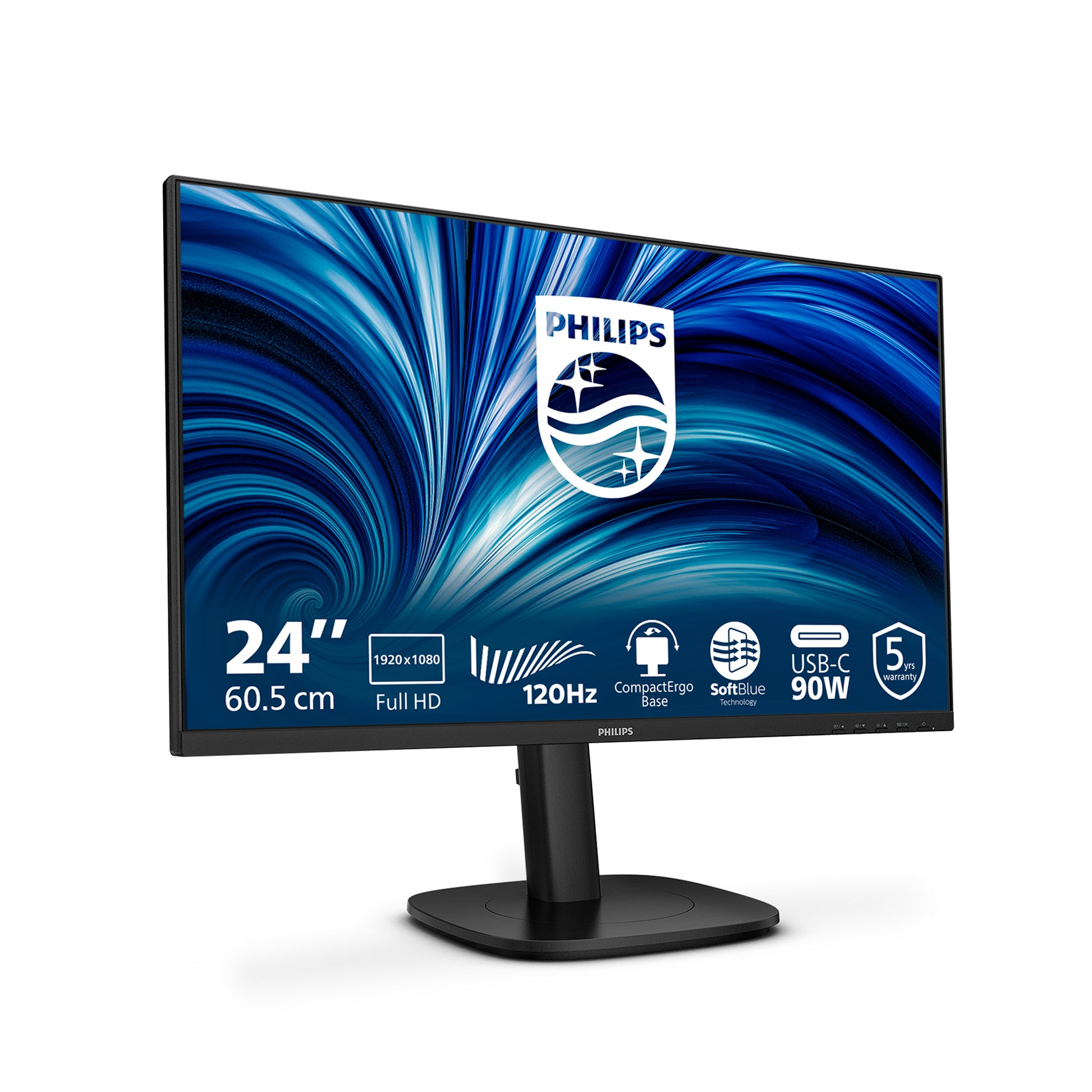 Philips 24B2U3301/00 – Monitor, 23,8", IPS, 120 Hz, USB-C, Lautsprecher, USB-Hub, Adaptive Sync, Schwarz