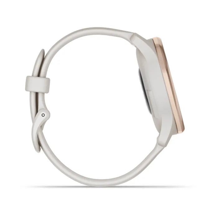 Garmin vivomove Trend – Smartwatch – 40 mm, GPS, Bluetooth, NFC, LCD, 5 ATM, Pfirsichgold, Weiss, Sportarmband